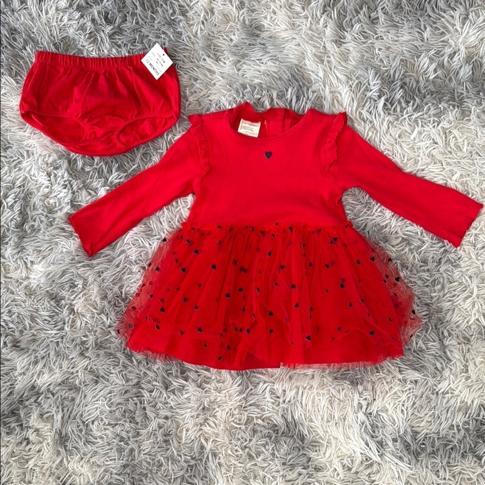 Baby Red Tulle Dress with matching diaper cover